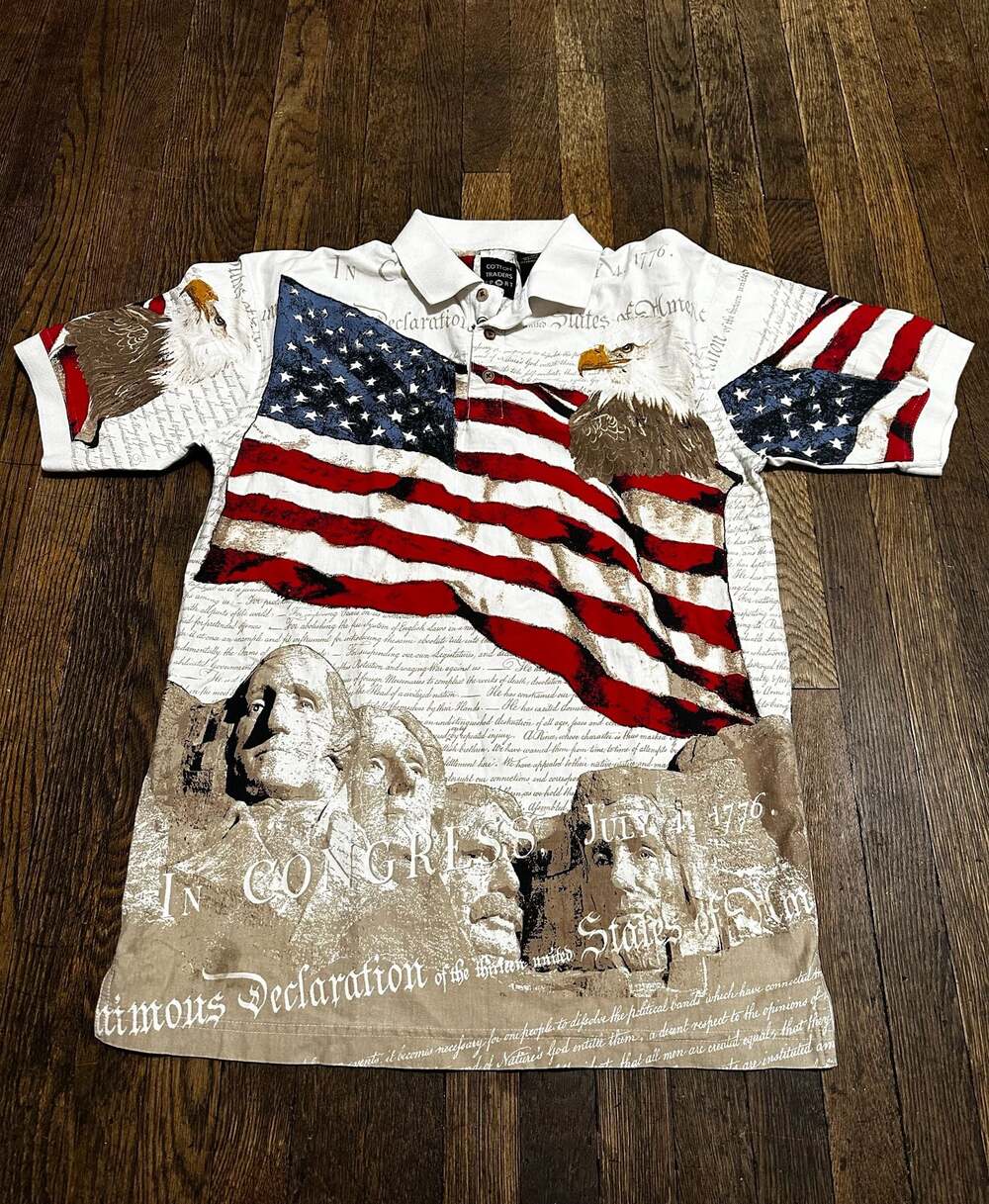 Cotton Traders Sport Patriotic Eagle Mount Rushmore America Polo Shirt Medium